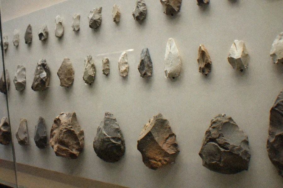Museum gallery at Zhoukoudian with fossil displays and excavation information panels